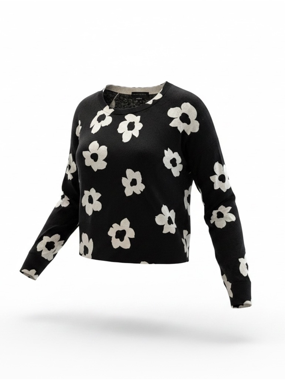 Sanctuary Sweater Womens L Black Cream Floral Print Lightweight Pullover Casual